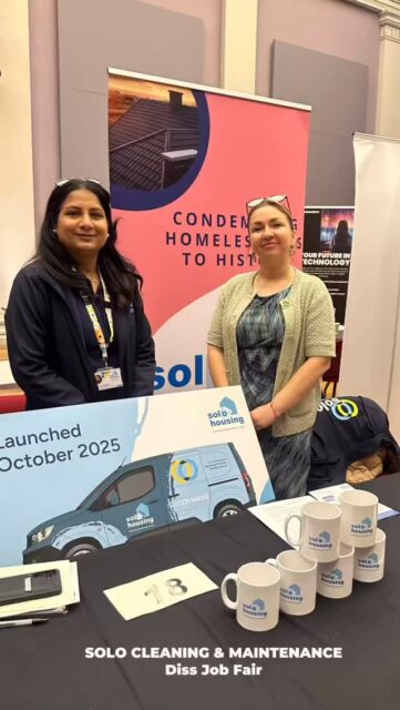 A busy, feel-good day at the Diss Job Fair last month 🙌✨

Aruna and Kasia were out meeting some brilliant people, chatting all things cleaning, training and the opportunities we’re building here at Solo 💬 

From first conversations to real interest in our pathways, the energy on the day said it all 🌟

Because for us, it’s about more than just cleaning and maintenance… it’s about building confidence, opening doors, and helping people take that next step into employment 🧹🔧

👉 Our next *Fresh Foundations* FREE training is coming up:

📅 27–29 April

📍 St Mary’s Church Hall, Diss

⏰ 10am–3pm

Get in touch to find out more:
📧 Katarzyna.mydlik@solohousing.org

📞 07384 518537

More from Kasia & Aruna coming soon 👀

#SoloCleaning #CommunityImpact #EastAnglia #condeminghomeslesstohistory