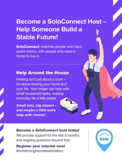 Become a SoloConnect Host – Make a Difference in Someone’s Life 🏡✨

Solo Housing (East Anglia) is excited to launch SoloConnect, our lodgings service matching people with spare rooms to individuals in need of a home.

By hosting with SoloConnect, you can:

• Earn additional tax-free income (subject to individual circumstances) 💷

• Gain an extra set of hands around the house, companionship, and extra security 🏠

• Experience the personal satisfaction of providing a safe, welcoming home to someone who truly needs it ❤️

Our home seekers are all single, aged 18+, from a variety of backgrounds including veterans, who are unable to afford private rent and don’t have priority housing needs with a local authority.

Benefits for lodgers:

• Accommodation in a real home environment

• Opportunity to save money 💰

• Safer and more reliable than informal arrangements

Solo Housing (East Anglia) has been supporting single people facing homelessness across East Anglia since 1985. As a Registered Provider of Social Housing, we provide practical, person-centred housing solutions across Suffolk, Norfolk, and beyond — and we’re expanding into Essex, Cambridgeshire, Bedfordshire, and Hertfordshire.

📩 Connect with us and apply to become a SoloConnect host today:

REGISTER YOUR INTEREST HERE: https://solohousing.org/soloconnect/

#SoloHousing #SoloConnect #HousingSolutions #charity
