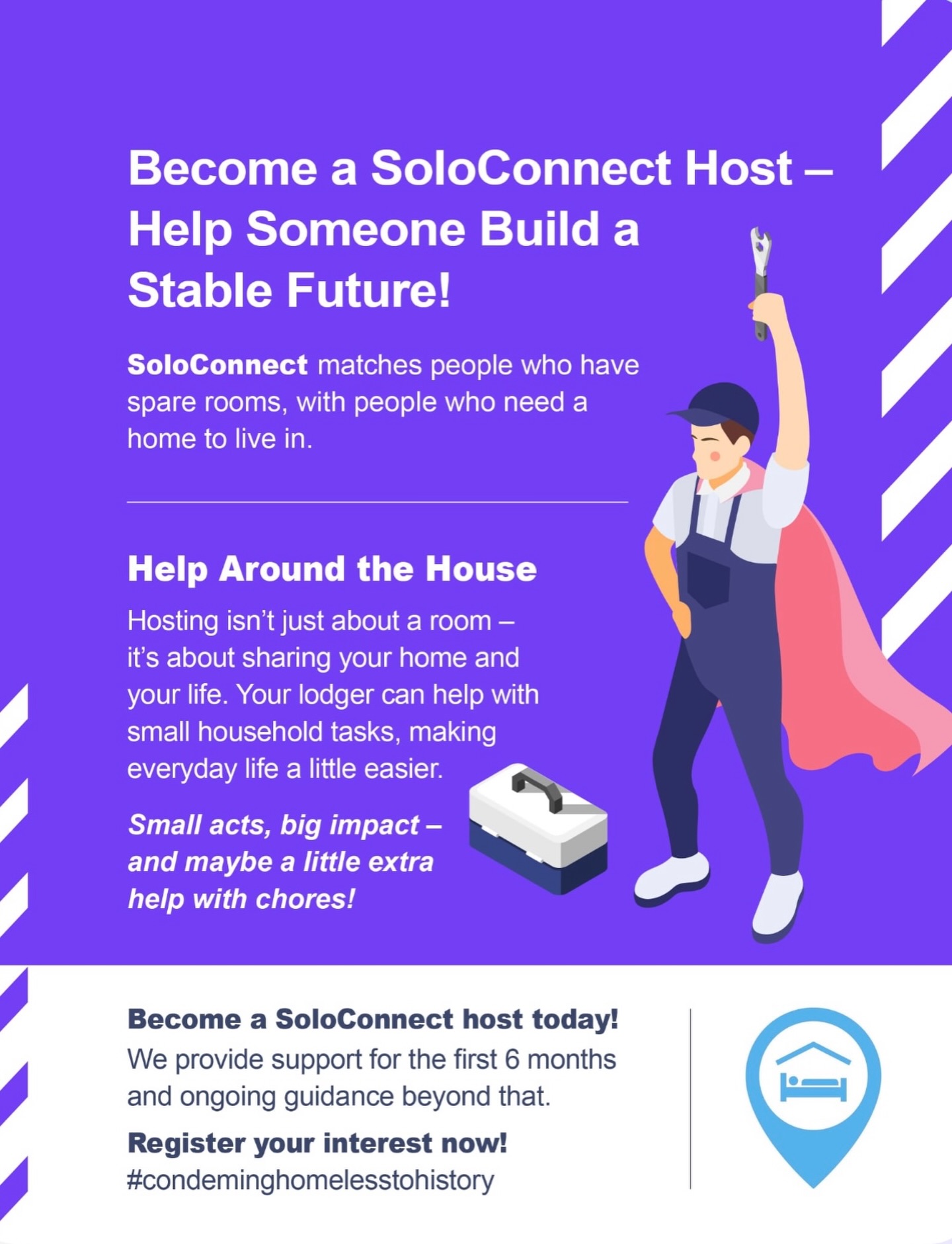 Become a SoloConnect Host – Make a Difference in Someone’s Life 🏡✨

Solo Housing (East Anglia) is excited to launch SoloConnect, our lodgings service matching people with spare rooms to individuals in need of a home.

By hosting with SoloConnect, you can:

• Earn additional tax-free income (subject to individual circumstances) 💷

• Gain an extra set of hands around the house, companionship, and extra security 🏠

• Experience the personal satisfaction of providing a safe, welcoming home to someone who truly needs it ❤️

Our home seekers are all single, aged 18+, from a variety of backgrounds including veterans, who are unable to afford private rent and don’t have priority housing needs with a local authority.

Benefits for lodgers:

• Accommodation in a real home environment

• Opportunity to save money 💰

• Safer and more reliable than informal arrangements

Solo Housing (East Anglia) has been supporting single people facing homelessness across East Anglia since 1985. As a Registered Provider of Social Housing, we provide practical, person-centred housing solutions across Suffolk, Norfolk, and beyond — and we’re expanding into Essex, Cambridgeshire, Bedfordshire, and Hertfordshire.

📩 Connect with us and apply to become a SoloConnect host today:

REGISTER YOUR INTEREST HERE: https://solohousing.org/soloconnect/

#SoloHousing #SoloConnect #HousingSolutions #charity